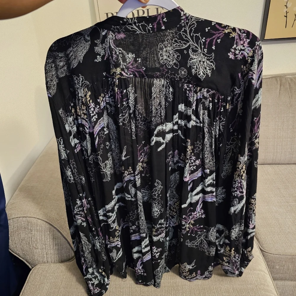 Free People Peacock Toile Floral Casual Button Boho Button Top Size XS - Picture 7 of 9